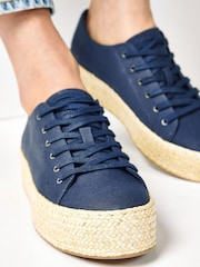 Navy Blue Lace Up Forever Comfort® Espadrille Flatform Trainers - Image 7 of 7