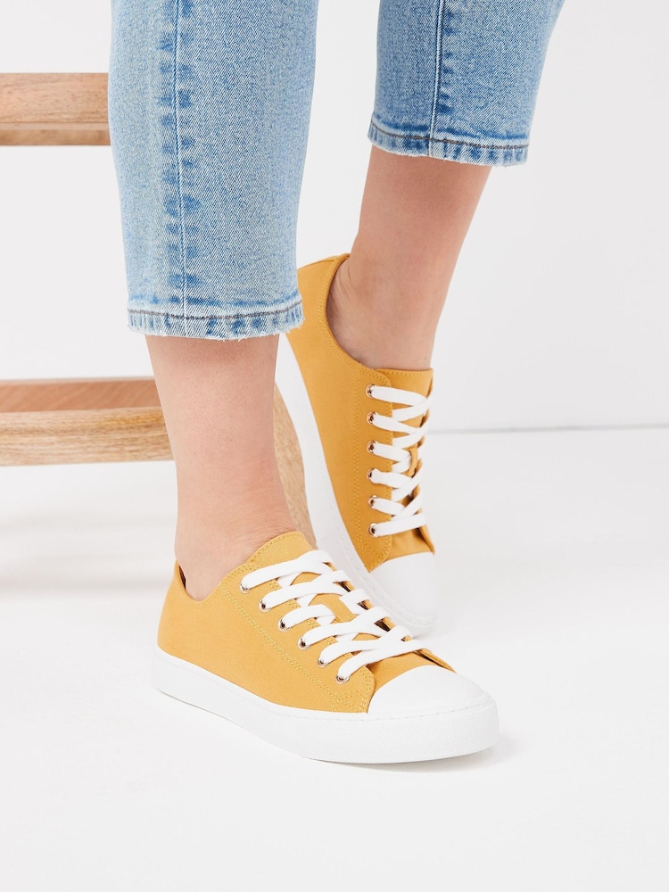 Ochre Yellow Regular/Wide Fit Baseball Canvas Trainers - Image 1 of 6