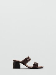 Mango Brown Leather Double Buckle Block Heel Sandals - Image 2 of 3