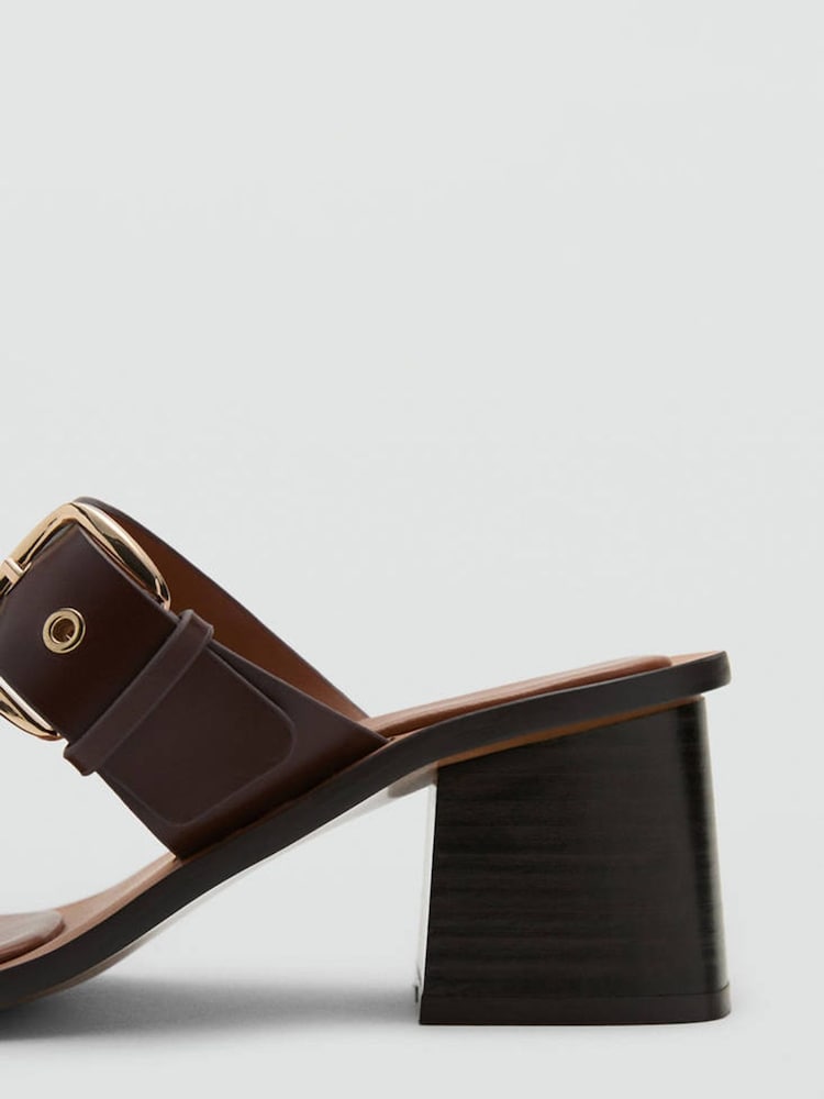 Mango Brown Leather Double Buckle Block Heel Sandals - Image 3 of 3 Mango Brown Leather Double Buckle Block Heel Sandals - Image 3 of 3