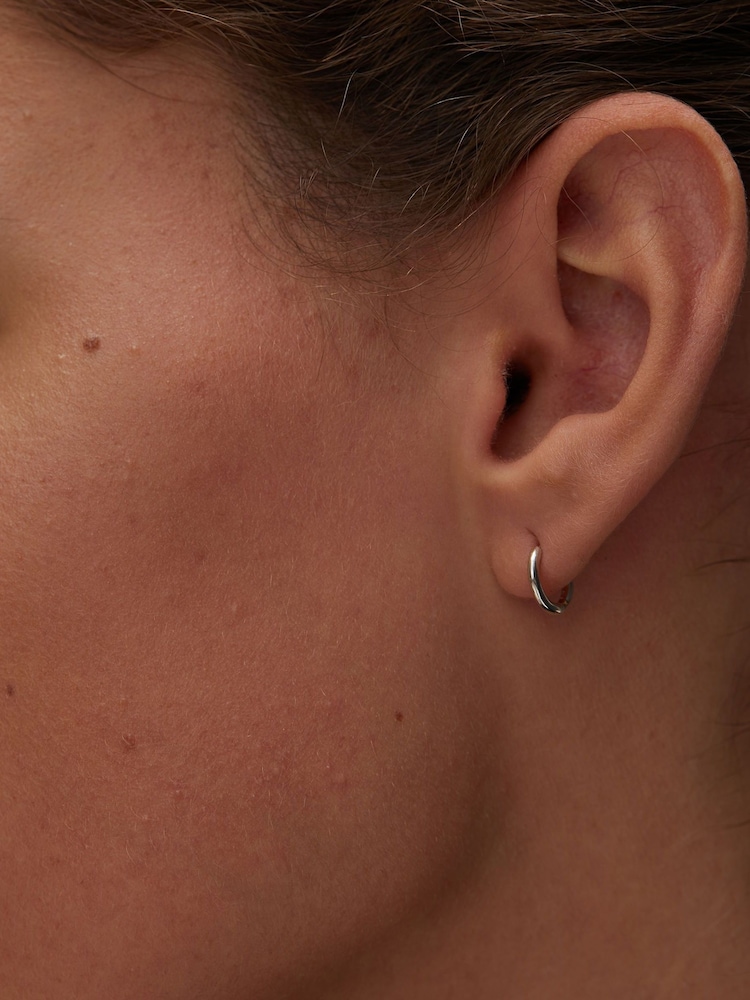 Oliver Bonas Silver Tone Juniper Mini Huggie Earrings - Image 5 of 5