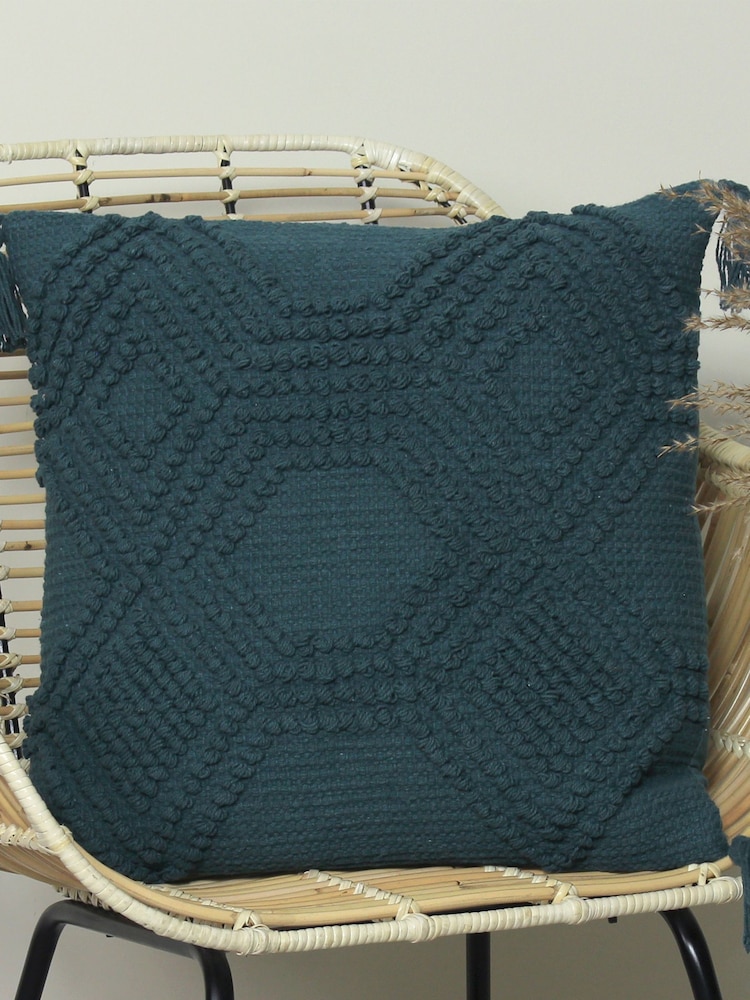 furn. Teal Blue Halmo Woven Polyester Filled Cushion - Image 1 of 6