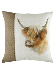 Evans Lichfield White Hessian Cow Printed Polyester Filled Cushion - Image 1 of 3