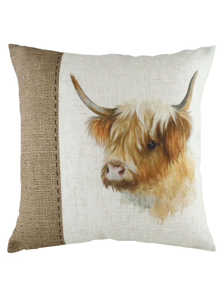 Evans Lichfield White Hessian Cow Printed Polyester Filled Cushion - Image 1 of 3
