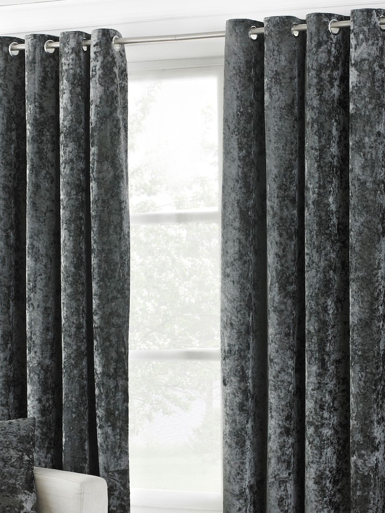 Riva Paoletti Pewter Grey Verona Crushed Velvet Eyelet Curtains - Image 1 of 4