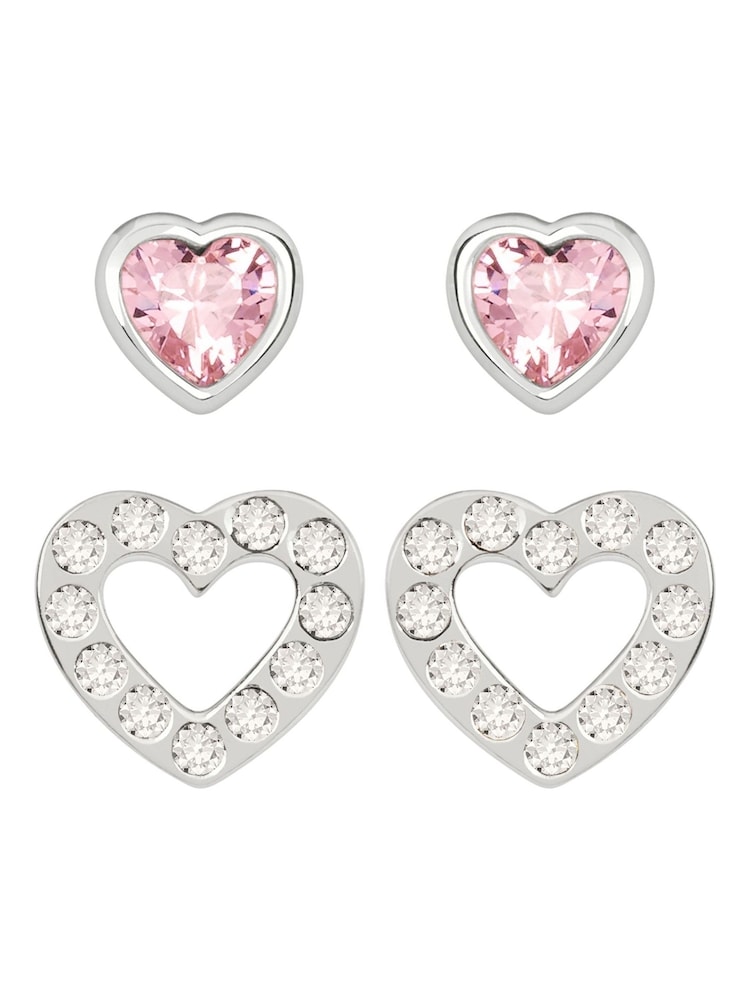 Radley Sterling Silver Pink and Clear Glass Stone Heart Shaped Stud Earrings - Image 1 of 3 Radley Sterling Silver Pink and Clear Glass Stone Heart Shaped Stud Earrings - Image 1 of 3