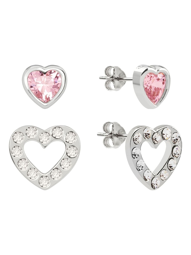 Radley Sterling Silver Pink and Clear Glass Stone Heart Shaped Stud Earrings - Image 2 of 3 Radley Sterling Silver Pink and Clear Glass Stone Heart Shaped Stud Earrings - Image 2 of 3