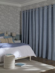Blue Denim Heavyweight Chenille Eyelet Lined Curtains - Image 2 of 7
