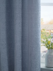 Blue Denim Heavyweight Chenille Eyelet Lined Curtains - Image 5 of 7