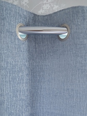 Blue Denim Heavyweight Chenille Eyelet Lined Curtains - Image 6 of 7