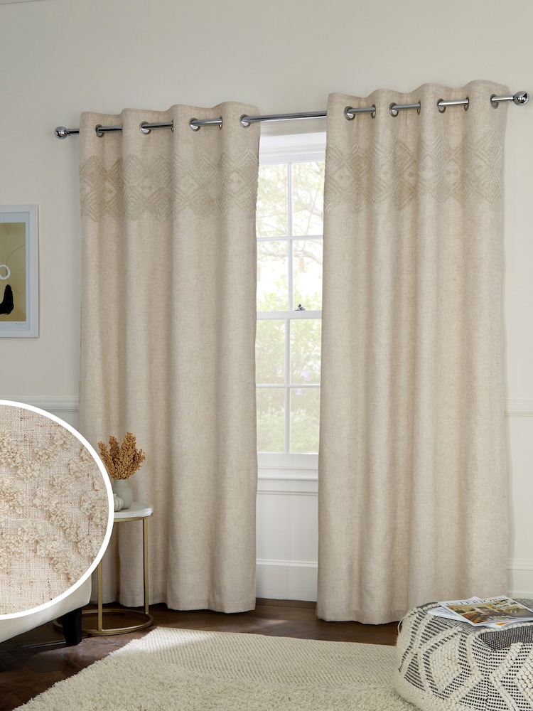 Natural Enya Linen Look Eyelet Curtains - Image 1 of 4