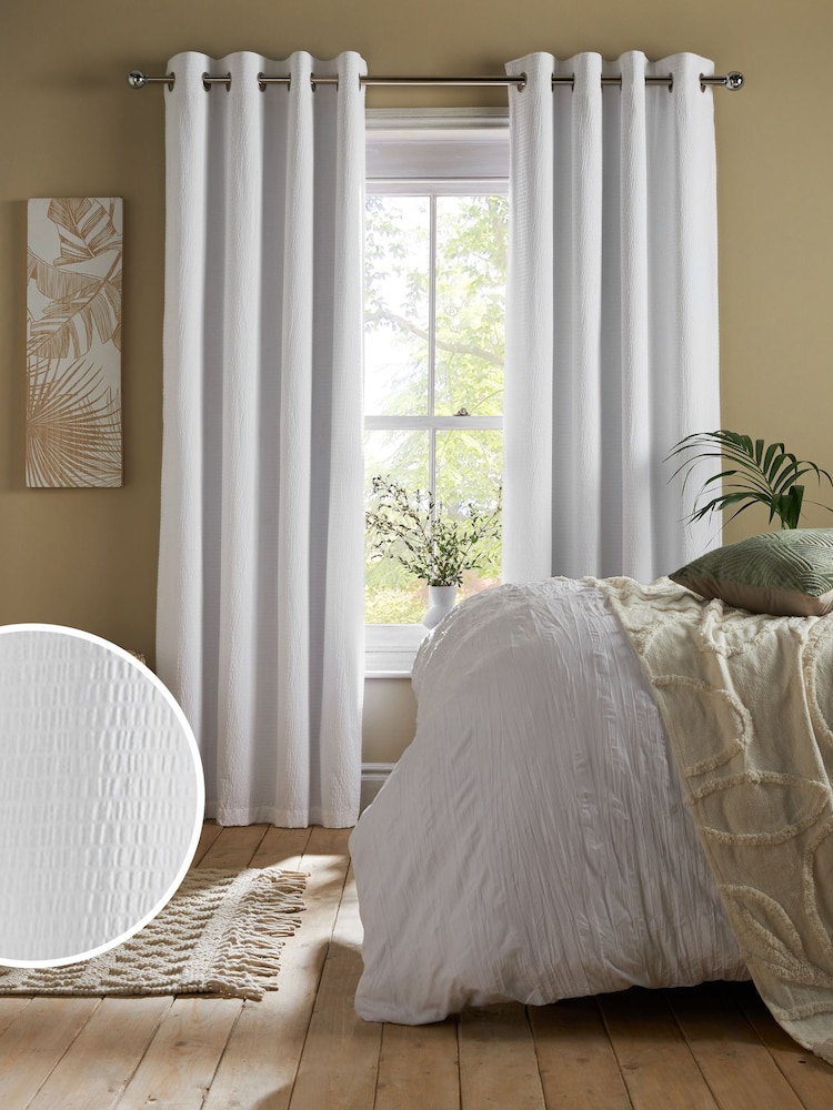 White Next Soft Crinkle Blackout Eyelet Curtains - Image 1 of 8