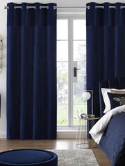 Navy Blue Velvet Quilted Hamilton Top Panel Eyelet Blackout/Thermal Curtains - Image 1 of 6