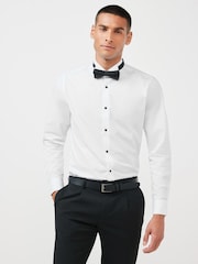 White Slim Fit Single Cuff Dress Shirt and Bow Tie Set - Image 1 of 6