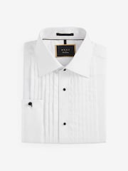 White Pleated Double Cuff 100% Cotton Dress Shirt With Cutaway Collar - Image 2 of 4