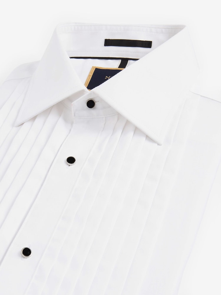 Blanc plissé - Chemise de chambre à double poignet 100% coton avec col découpé - Image 3 of 4