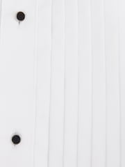 White Pleated Double Cuff 100% Cotton Dress Shirt With Cutaway Collar - Image 4 of 4