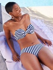 Navy/White Stripe Padded Bandeau Top Printed Bikini - Image 1 of 7