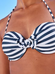 Navy/White Stripe Padded Bandeau Top Printed Bikini - Image 5 of 7