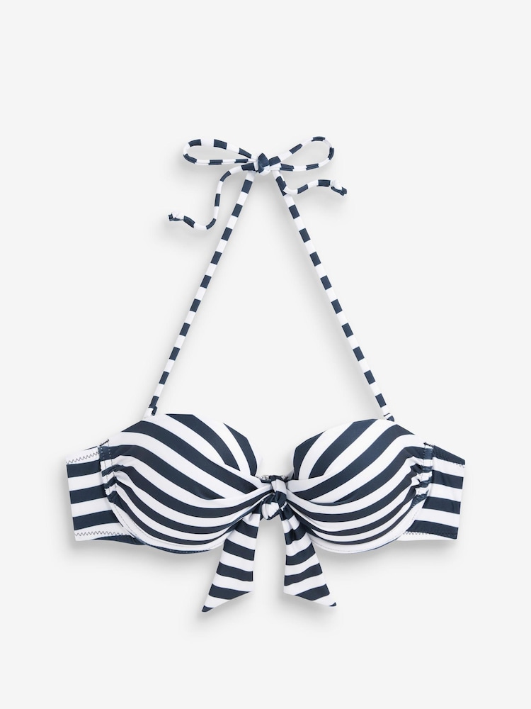 Navy/White Stripe Padded Bandeau Top Printed Bikini - Image 7 of 7