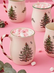 Spode Set of 4 White Christmas Tree Mugs with Peppermint Handles - Image 1 of 4