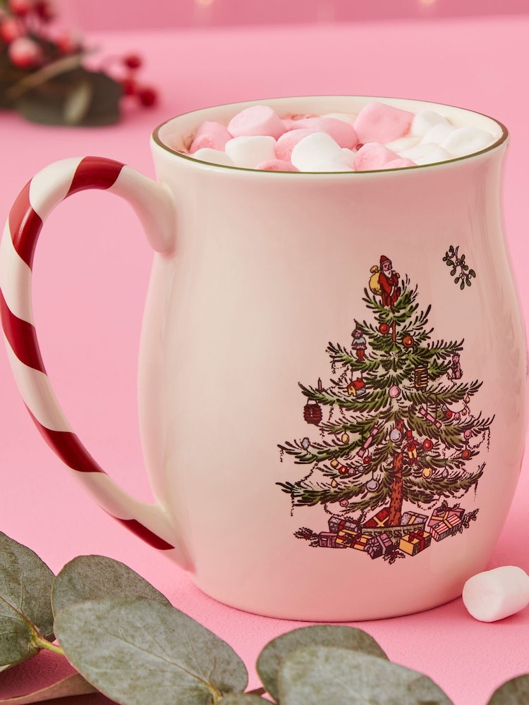 Spode Set of 4 White Christmas Tree Mugs with Peppermint Handles - Image 2 of 4