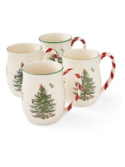 Spode Set of 4 White Christmas Tree Mugs with Peppermint Handles - Image 3 of 4