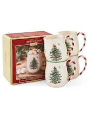 Spode Set of 4 White Christmas Tree Mugs with Peppermint Handles - Image 4 of 4