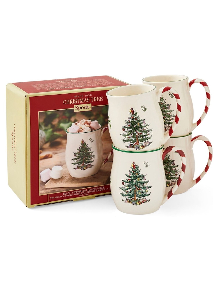 Spode Set of 4 White Christmas Tree Mugs with Peppermint Handles - Image 4 of 4