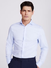 MOSS Sky Blue Slim Fit Double Cuff Oxford Non Iron 100% Cotton Shirt - Image 1 of 5