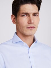 MOSS Sky Blue Slim Fit Double Cuff Oxford Non Iron 100% Cotton Shirt - Image 3 of 5