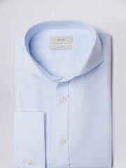 MOSS Sky Blue Slim Fit Double Cuff Oxford Non Iron 100% Cotton Shirt - Image 4 of 5