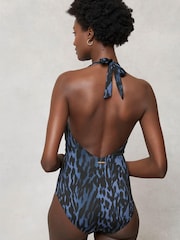 Mint Velvet Navy Blue Animal Tummy Control Plunge Swimsuit - Image 3 of 8