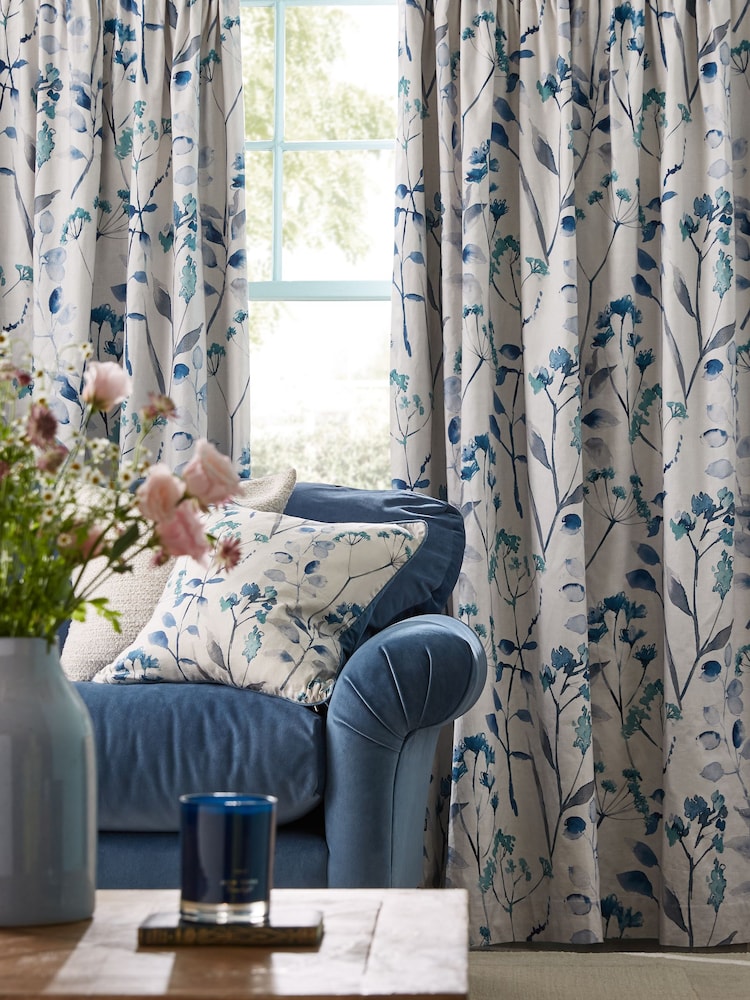 Isla Floral Print Pencil Pleat Blackout/Thermal 100% Cotton Curtains - Image 3 of 9