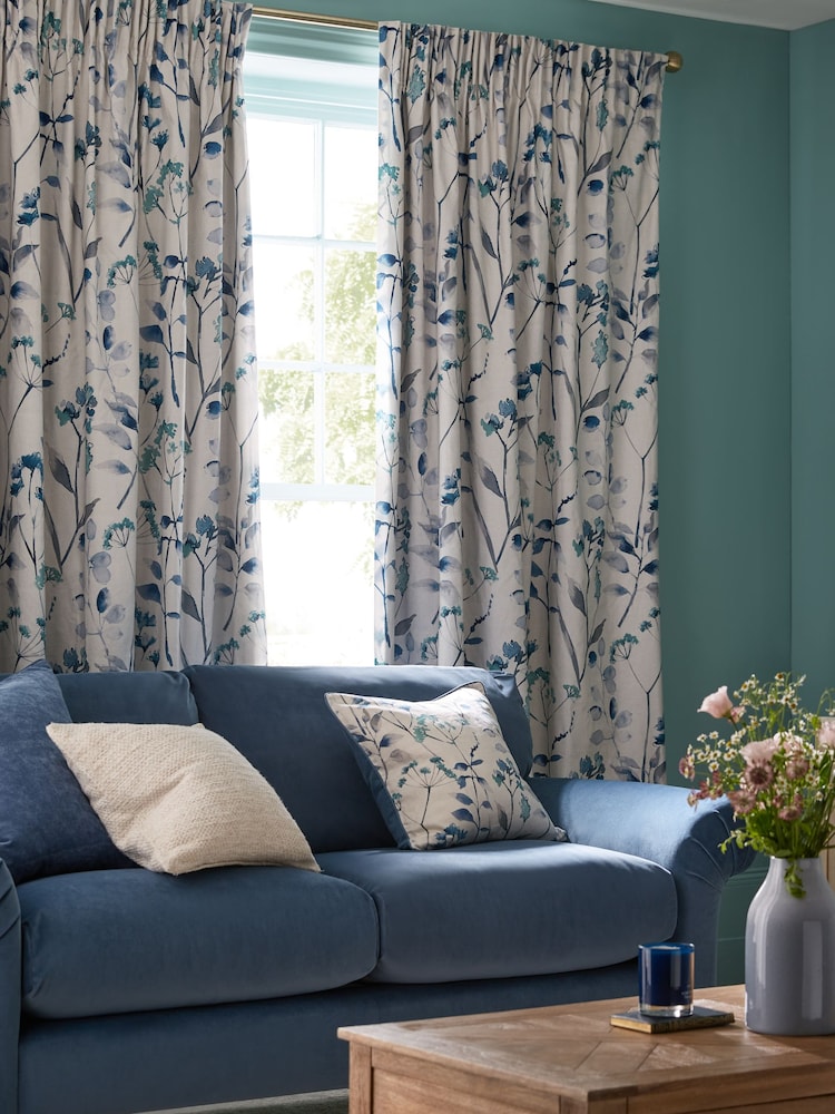 Isla Floral Print Pencil Pleat Blackout/Thermal 100% Cotton Curtains - Image 6 of 9