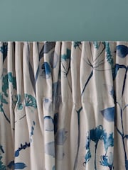 Blue Isla Floral Print Pencil Pleat Blackout/Thermal 100% Cotton Curtains - Image 7 of 9