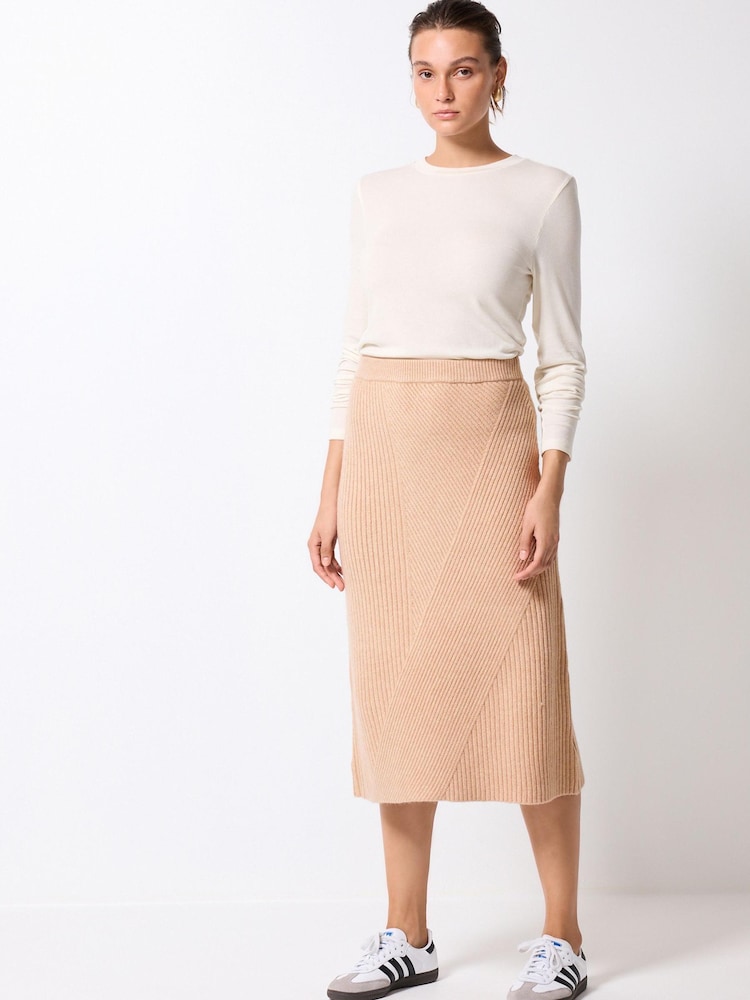 Camel Brown Rib Midi Skirt - Image 2 of 6
