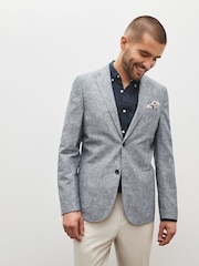 Blue Slim Linen Blend Blazer - Image 1 of 6