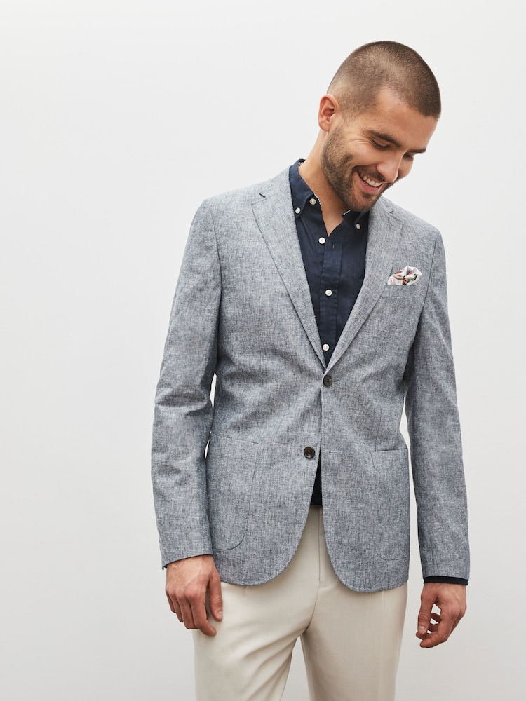 Blue Slim Linen Blend Blazer - Image 1 of 6