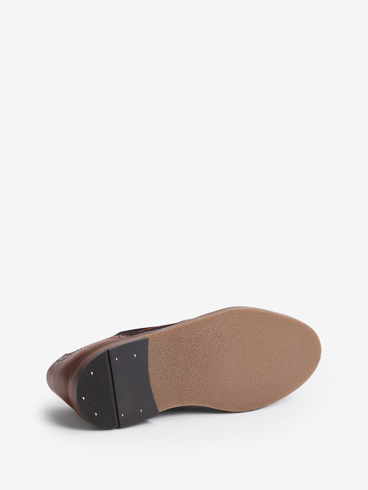 Tan Brown/Navy Blue Standard Fit (F) Leather Brogues - Image 5 of 8