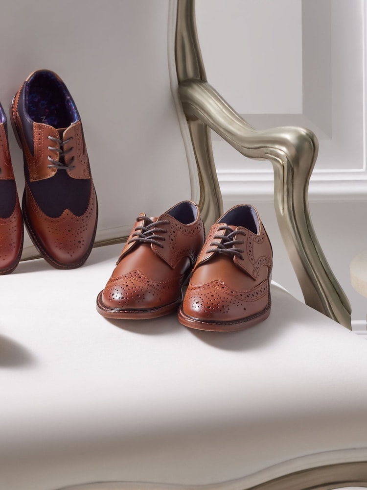 Tan Brown/Navy Blue Standard Fit (F) Leather Brogues - Image 8 of 8 Tan Brown/Navy Blue Standard Fit (F) Leather Brogues - Image 8 of 8