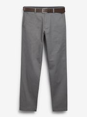 Grey Straight Fit Printed Belted Soft Touch Chino Trousers - Image 5 of 5