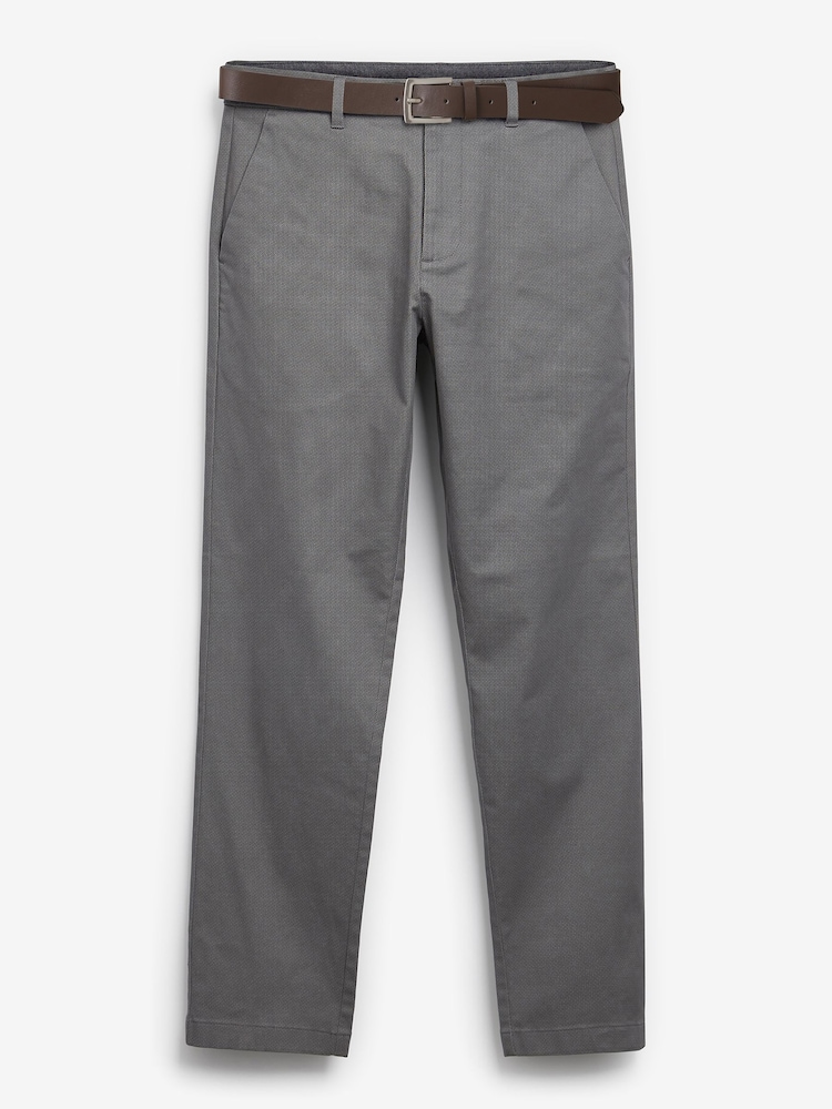Grey Straight Fit Printed Belted Soft Touch Chino Trousers - Image 5 of 5