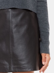 Whistles Black Leather A-Line Skirt - Image 3 of 4