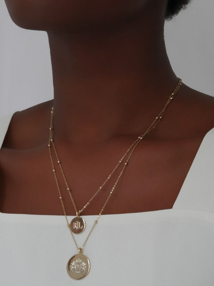 Lauren Ralph Lauren Gold Tone Two Row Logo Pendant - Image 2 of 3