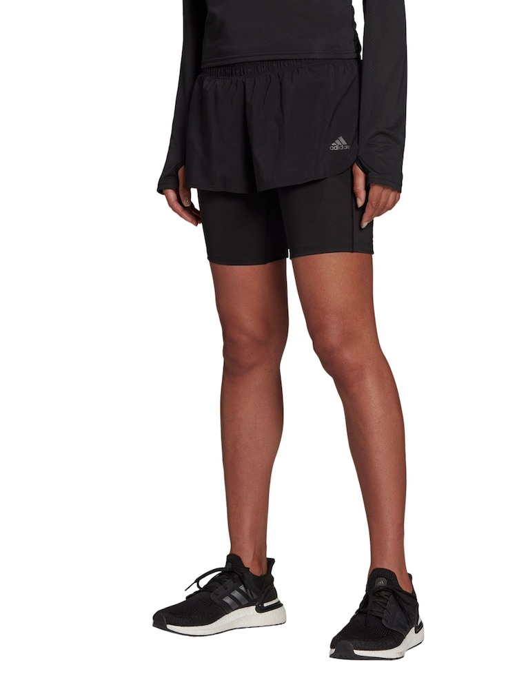 adidas Black Running 3-Bar 2-In-1 Shorts - Image 1 of 6