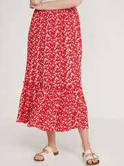 M&Co Red Crinkle Tier Midi Skirt - Image 1 of 5