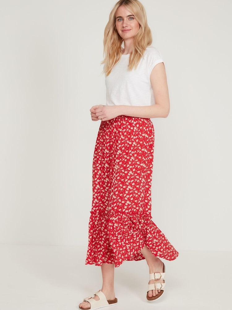 M&Co Red Crinkle Tier Midi Skirt - Image 2 of 5