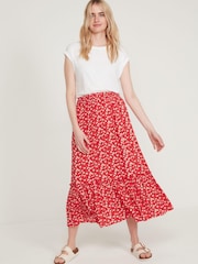 M&Co Red Crinkle Tier Midi Skirt - Image 4 of 5
