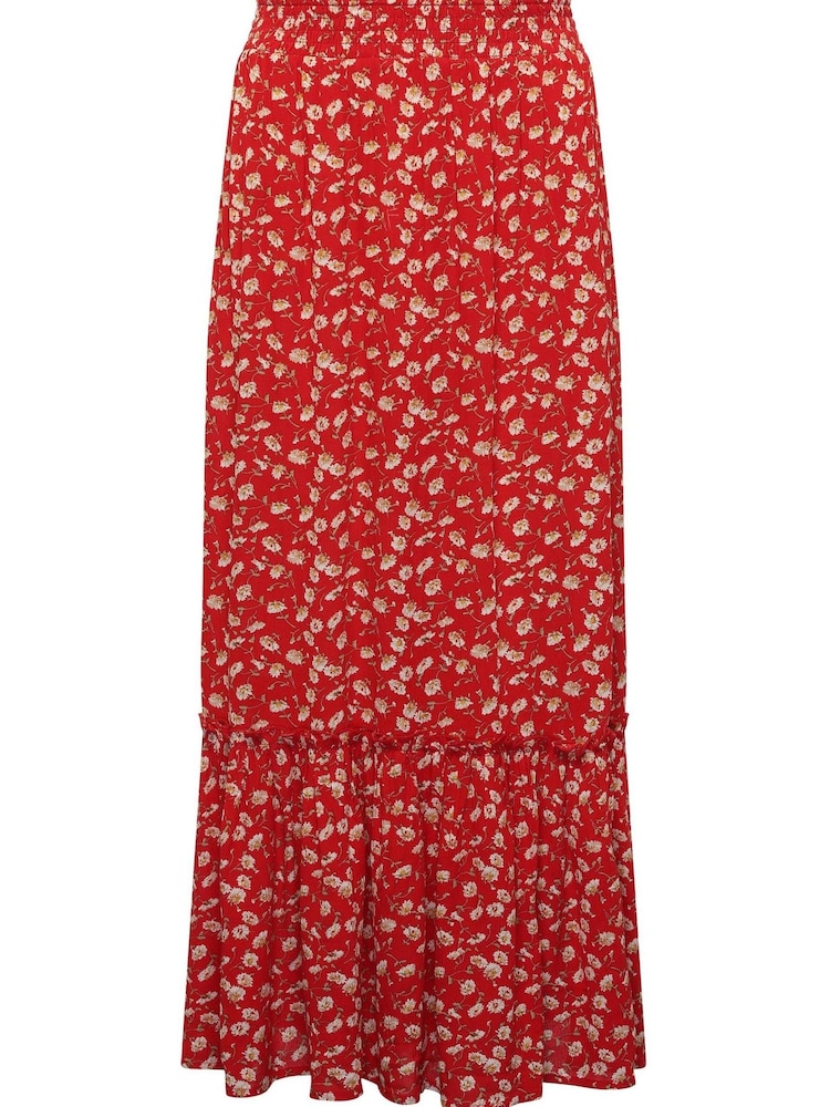 M&Co Red Crinkle Tier Midi Skirt - Image 5 of 5